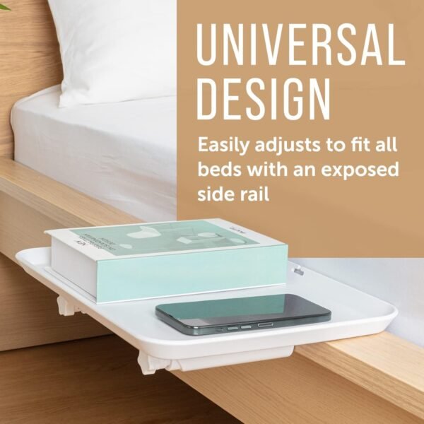 Maplefield Universal Bed Shelf - Clip-On Nightstand - Bedside Caddy for Bed - Great for Bunk Beds, Dorms, Small Spaces, and More - Holds Up to 60 LBS - 12” x 16 [White] - Image 3
