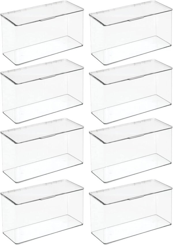 mDesign Plastic Stackable Playroom/Gaming Storage Organizer Bin Box with Hinged Lid for Drawer or Cabinet - Organize Electronics, Crayons, Games, Blocks, Toys, Lumiere Collection - 8 Pack - Clear - Image 9