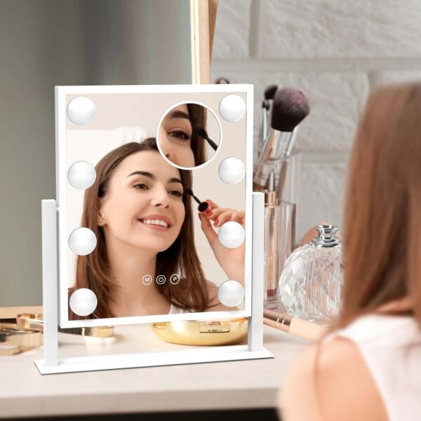 Hollywood Vanity Mirror with Lights for Desk, 8 Dimmable Bulbs, 3 Color Light, Touch Control, Lighted Makeup Mirrors with Lighting for Dorm White - Image 5