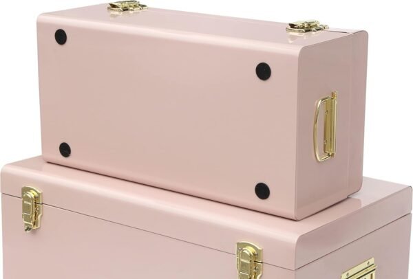 Vixdonos Metal Trunks College Dorm Steel Chests Decorative Storage Box Set of 2 Bedroom Organizer for Home Decor,23.7X14.2X9.5 Inches(Pink) - Image 3