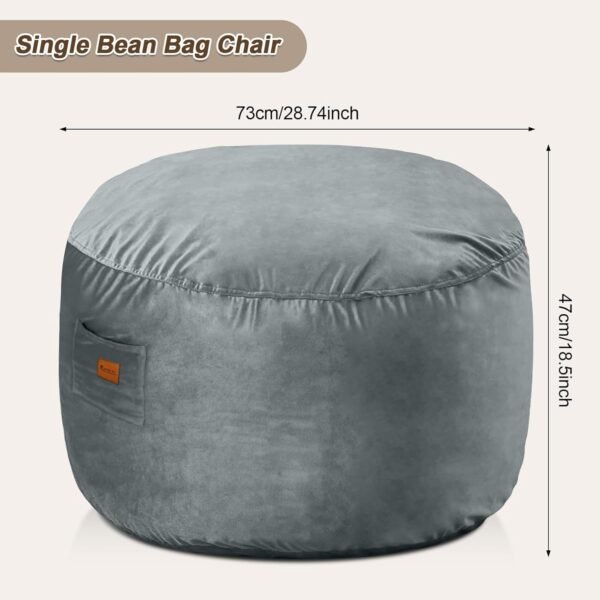 RAINBEAN Bean Bag Chair,Deluxe Velvet Super Soft Lazy Sofa Fur with Memory Foam Filled,Comfortable Adult Bean Bag Chair for Living Room Bedroom College Dorm (28.7in/Grey) - Image 2