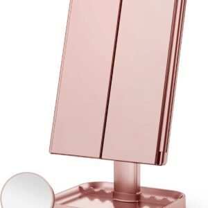 HUONUL Makeup Mirror, 10x3x2X Magnification, Lighted, Touch Control, Trifold, Dual Power Supply, Portable LED, Women Gift