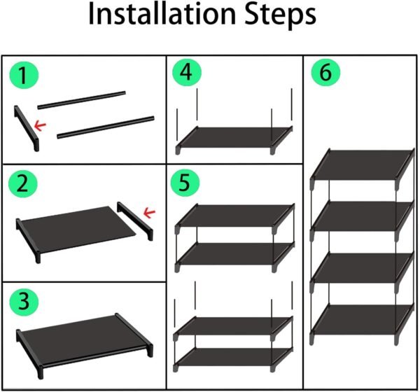 Shoe Rack,4 Tier Shoe Organizer,Closet Organizers and Storage,Entryway Shoe Storage,Storage and Organization Metal Organiser with Dustproof and Waterproof Sheet（Black） - Image 9