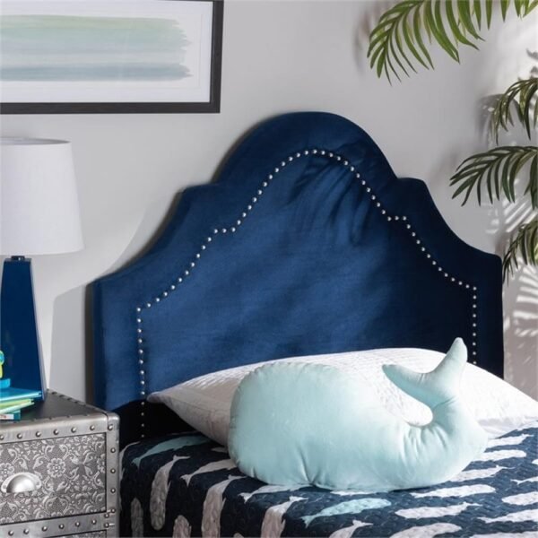 BOWERY HILL Modern Velvet and Wood Twin Headboard in Navy Blue - Image 6