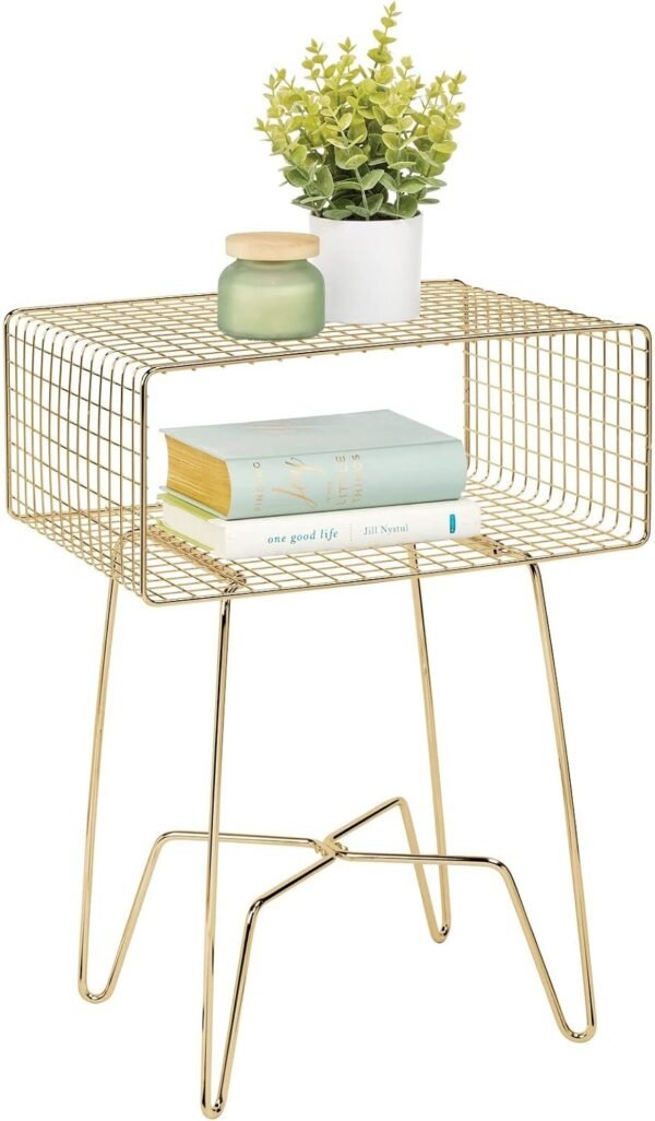 mDesign Modern Industrial Side Table with Storage Shelf, 2-Tier Metal Minimal End Table, Metallic Caged Grid - Accent Furniture for Living Room, Bedroom, Office, Dorm, Concerto Collection, Soft Brass - Image 6