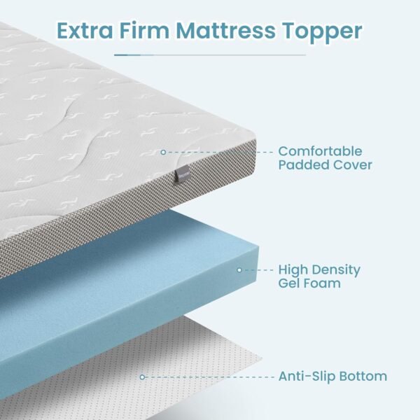 Sleepmax Firm Mattress Topper 4 Inch Twin XL Extra Long - Extra Firm Mattress Pad Bed Topper for Pain Relief - High Density Foam with Washable Cover - CertiPUR-US Certified - Image 2