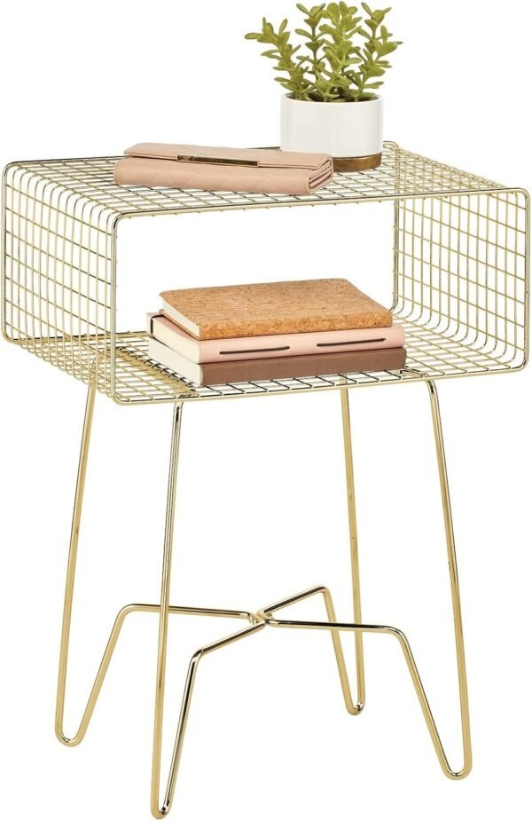 mDesign Modern Industrial Side Table with Storage Shelf, 2-Tier Metal Minimal End Table, Metallic Caged Grid - Accent Furniture for Living Room, Bedroom, Office, Dorm, Concerto Collection, Soft Brass - Image 4