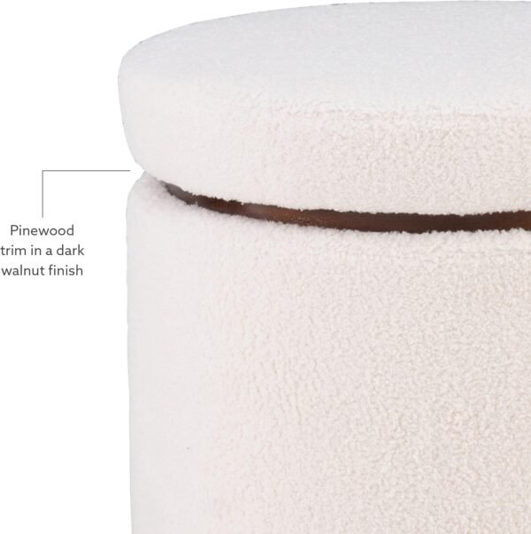 Linon Lexington Natural Sherpa Round Storage Ottoman with Wood Accent - Image 8