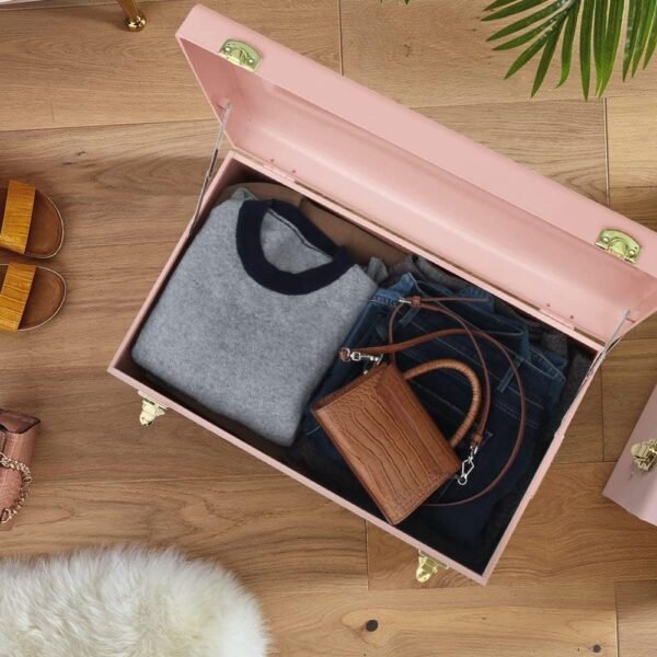 Vixdonos Metal Trunks College Dorm Steel Chests Decorative Storage Box Set of 2 Bedroom Organizer for Home Decor,23.7X14.2X9.5 Inches(Pink) - Image 7