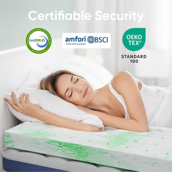 BedsPick Memory Foam Mattress Topper Twin, 2 Inch Thick Gel Infused Bed Toppers for Twin Size Bed, Soft Mattress Pads for Sleeper Sofa, RV, Camper, CertiPUR-US Certified, Green - Image 6