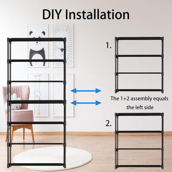 Shoe Rack,4 Tier Shoe Organizer,Closet Organizers and Storage,Entryway Shoe Storage,Storage and Organization Metal Organiser with Dustproof and Waterproof Sheet（Black） - Image 6