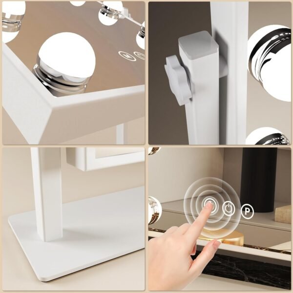 Vanity Mirror with Lights 12.6" x 18.6" Lighted Makeup Mirror 12 Dimmable Bulb - Smart Touch Hollywood Vanity Mirror, Lights Tabletop Makeup Mirror, 360°Rotation(White) - Image 5