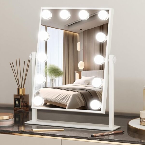Vanity Mirror with Lights 12.6" x 18.6" Lighted Makeup Mirror 12 Dimmable Bulb - Smart Touch Hollywood Vanity Mirror, Lights Tabletop Makeup Mirror, 360°Rotation(White)