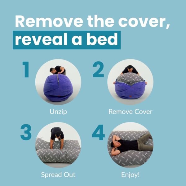CordaRoy's Faux Fur Bean Bag Cover (Bean Bag Sold Separately) - Cover for Convertible Bean Bag Chair & Bed - Machine-Washable Faux Fur Fabric - for Basement, Living Room - Full Size - Grey - Image 4