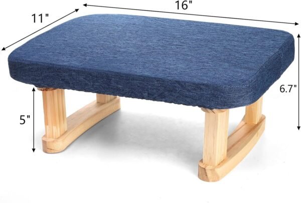 Lawei Small Foot Stool Ottoman, Rectangle Fabric Footstool with Wood Legs, 6.7''H Shoe Seat Step Stool Under Desk Footrest, Sofa Sponge Foot Stool Rest for Couch, Living Room, Bedroom, Entryway, Blue - Image 2