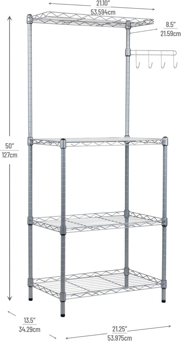 Mind Reader Microwave Rack with Storage, Bakers Rack, Utility Shelf, Kitchen, Metal, 21.25"L x 13.5"W x 50"H, Silver - Image 3