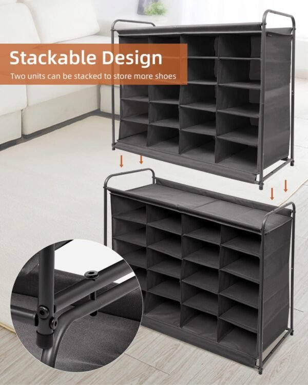 MULISOFT 5-Tier Shoe Cubby with 20-Grid Storage, Shoe Rack Organizer for Maintaining Shoes, Stackable Cubby Shoe Rack, Easy-to-Mobile Shoe Organizer Cubby for Entryway, Closet, Bedroom, Garage, Black - Image 6