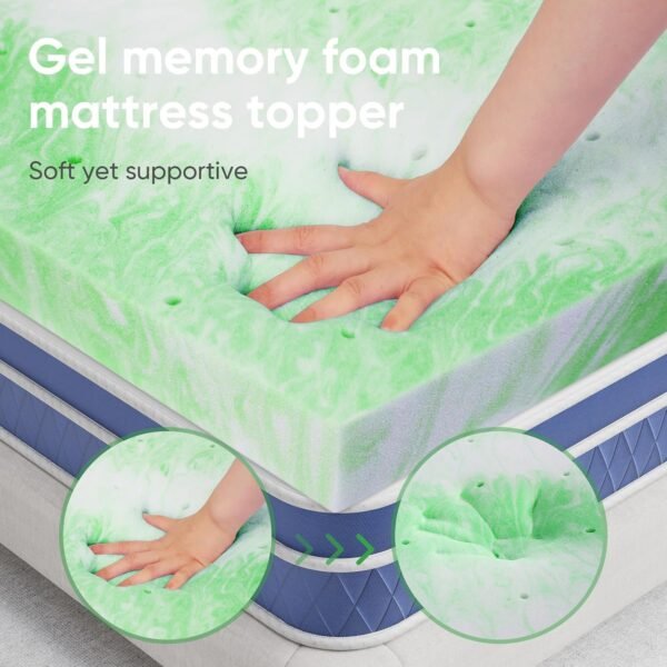 BedsPick Memory Foam Mattress Topper Twin, 2 Inch Thick Gel Infused Bed Toppers for Twin Size Bed, Soft Mattress Pads for Sleeper Sofa, RV, Camper, CertiPUR-US Certified, Green - Image 2