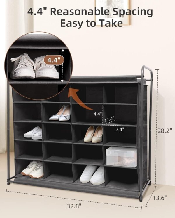 MULISOFT 5-Tier Shoe Cubby with 20-Grid Storage, Shoe Rack Organizer for Maintaining Shoes, Stackable Cubby Shoe Rack, Easy-to-Mobile Shoe Organizer Cubby for Entryway, Closet, Bedroom, Garage, Black - Image 2