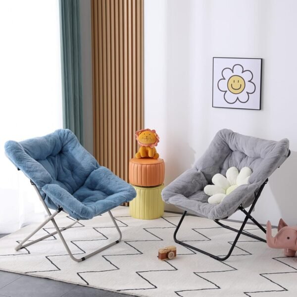 Comfy Saucer Chair, Soft Faux Fur Oversized Folding Accent Chair, Flexible Lounge Lazy Chair for Adults Kids, Metal Frame Moon Chair for Dorm Room, Bedroom, Living Room - Image 7