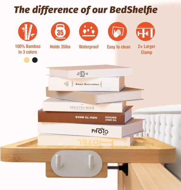 Bedside Shelf for Bunk Bed - Dorm Bed Shelf with Cup Holder, Night Light Socket, and Hook Versatile Bed Shelf for Dorm Room Essentials, Loft Nightstand, and Dorm Bed Storage Solution - Image 6