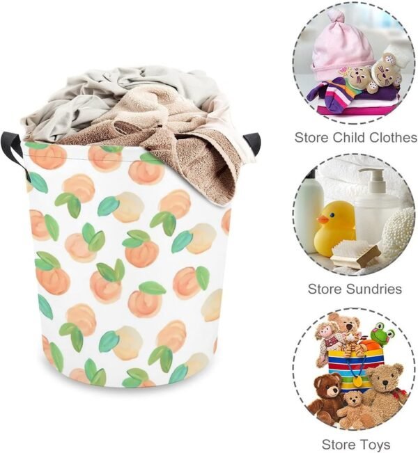 Peach Laundry Storage Basket Waterproof Foldable Laundry Hamper with Handles for Baby Nursery College Dorms Kids Bedroom - Image 3