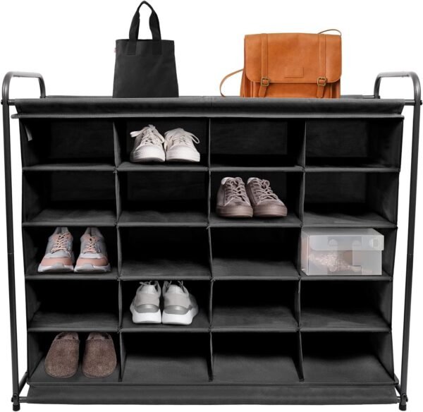 MULISOFT 5-Tier Shoe Cubby with 20-Grid Storage, Shoe Rack Organizer for Maintaining Shoes, Stackable Cubby Shoe Rack, Easy-to-Mobile Shoe Organizer Cubby for Entryway, Closet, Bedroom, Garage, Black