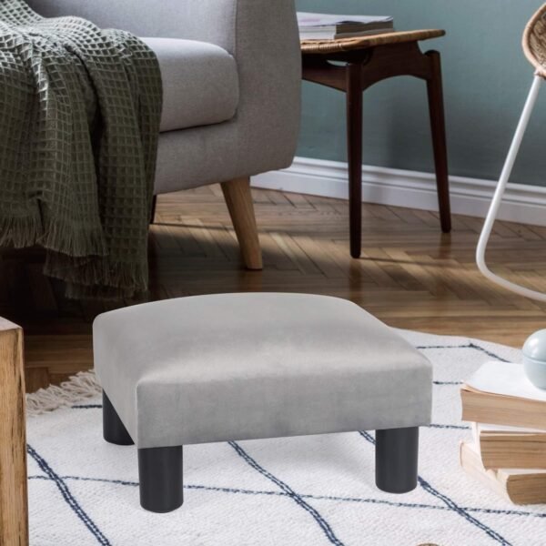 Asense Square Footrest Ottoman Footstools Small Padded Seat with Non-Skid Legs (Light Grey) - Image 8