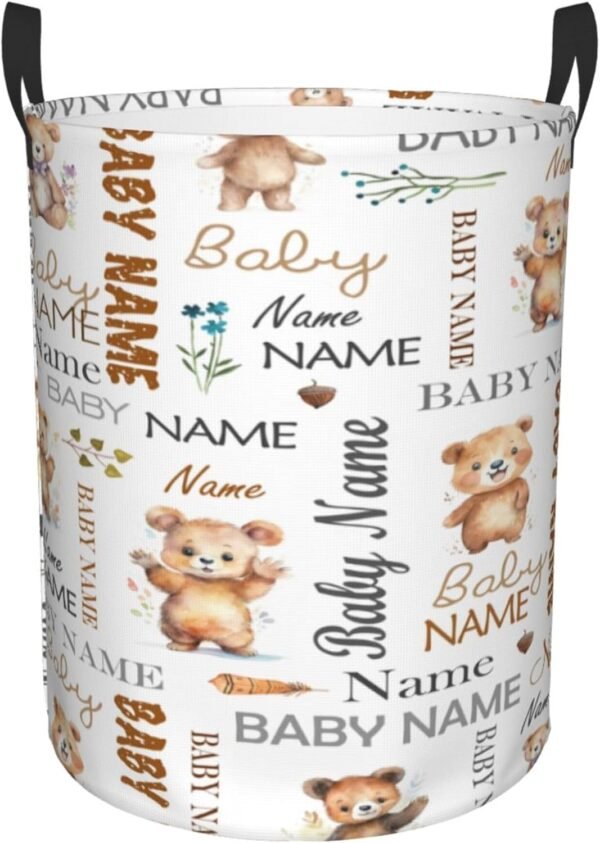 Custom Bear Baby Hamper for Nursery Name Personalized Kids Laundry Basket Baby Room Decor Clothes Hamper Box for Boys Girls Laundry Hamper Collapsible Storage Basket with Handles