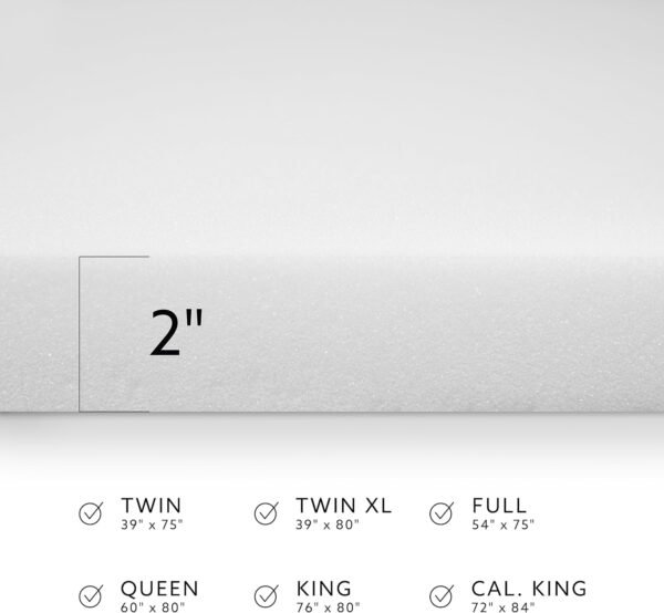 BioPEDIC 2-Inch Twin-XL Size Mattress Topper, Essential Medium Plush Memory Foam Mattress Topper, CertiPUR-US Certified, White, Twin-XL Size (80" L x 39" W x 2" H) - Image 8