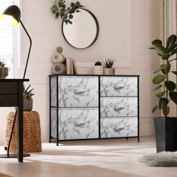 Sorbus Dresser with 5 Drawers - Chest Organizer Unit with Steel Frame Wood Top & Handle Easy Pull Fabric Bins for Clothes - Storage Furniture for Bedroom, Hallway, Living Room, Nursery & Closet - Image 2