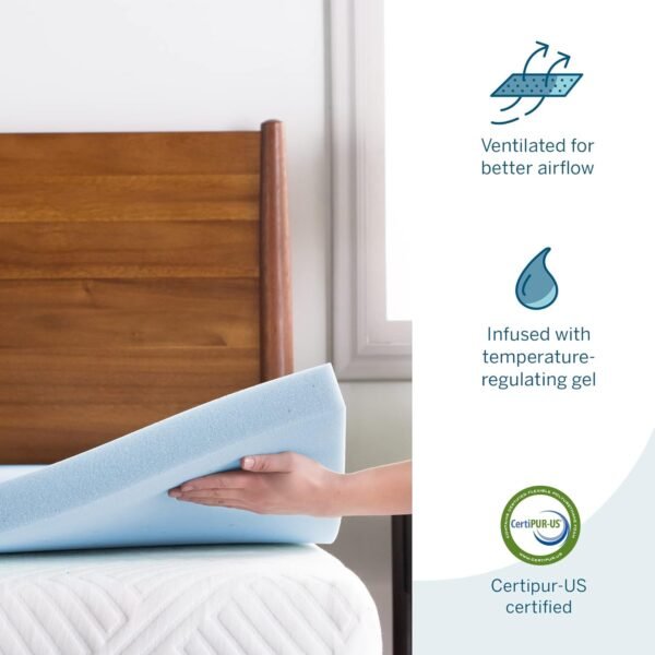 LUCID Mattress Topper, Twin XL, 3 Inch, Memory Foam - Gel Infused Mattress Topper - CertiPUR Certified - Image 4