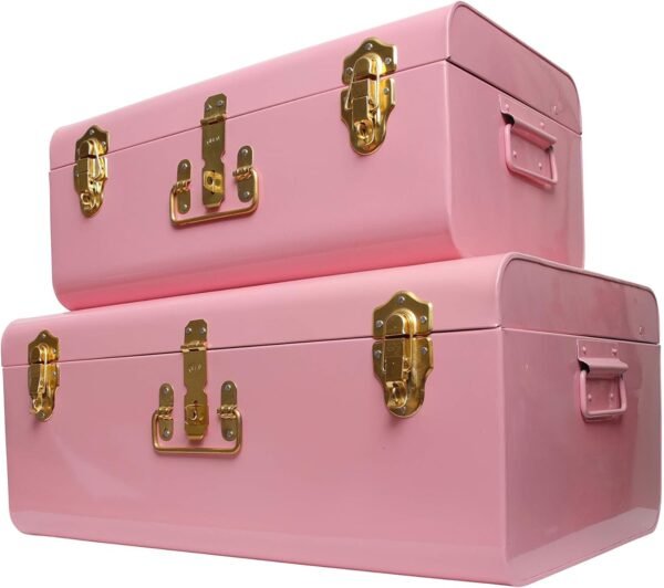 American Atelier Trunks | Set of 2 | Pink | Vintage Style Storage with Gold Finish Hardware | Space Saving Organizer | Use in Home, Dorm, and Office | Medium and Large - Image 7