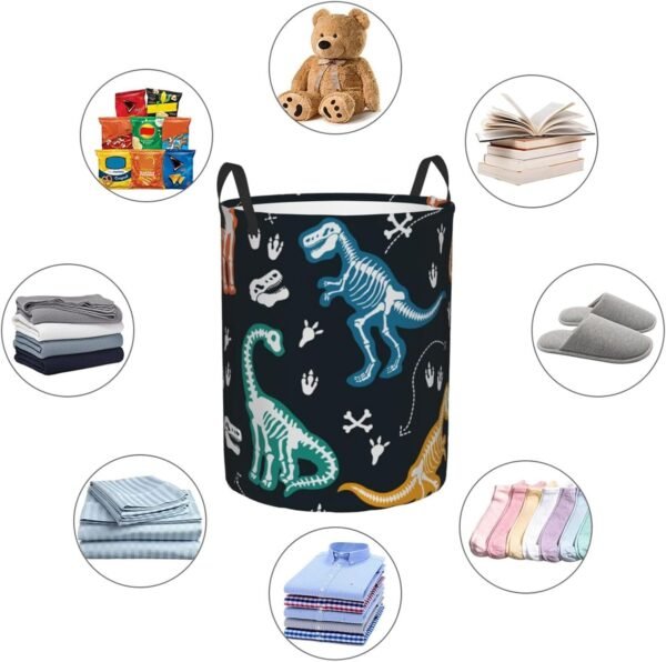 Cartoon Dino Round Laundry Hamper Cute Dinosaurs Animal Storage Basket Toys Clothes Organizer Bin For Home Bathroom Bedroom Dorm Nursery, 62l - Image 5