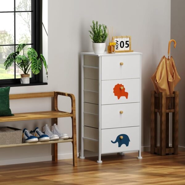 FRAPOW Kids Dresser for Bedroom, Baby Dresser with 4 Fabric Drawers Tall Storage Organizer for Toddler Child with Wood Top Metal Frame for Living Room, Nursery, Closet, Apartment - Image 9