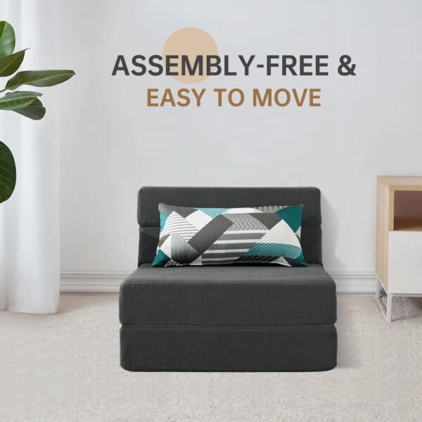 Folding Sofa Bed Single Size with Pillow Memory Foam Convertible Sleeper Chair Floor Couch Futon Lazy for Living Room/Home Office/Guest Beds/Apartment/Upstairs Loft,Dark Gray - Image 4