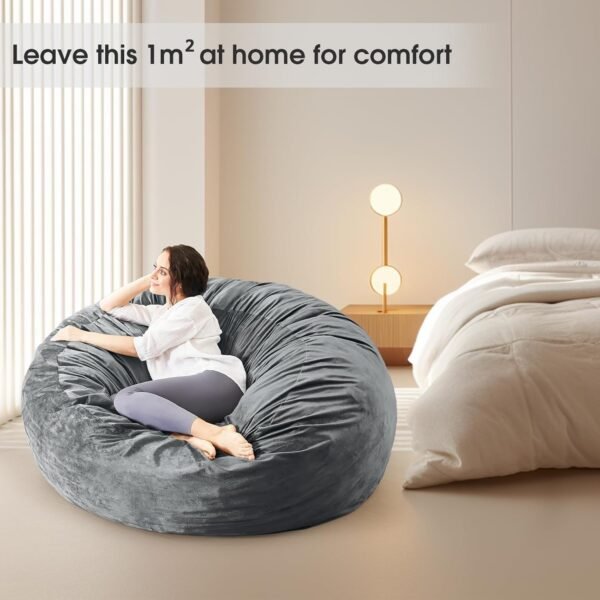 Bean Bag Chairs for Adults - Giant Bean Bag Chair Convertible Bean Bag Bed - Beanbag Chair with Removable Cover/Bean Bag Couch Sofa - Foam Filler Furniture in Bedroom Dorm Room - 5Ft Grey - Image 6