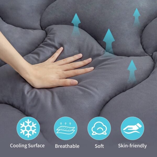 MUUEGM Queen Size Dual Layer 4 Inch Memory Foam Mattress Topper, 3 Inch Gel Memory Foam and 1 Inch Cooling Breathable Pillow Top Protector with Stretchable Pockets for 8-21 inches Mattress, Grey - Image 2