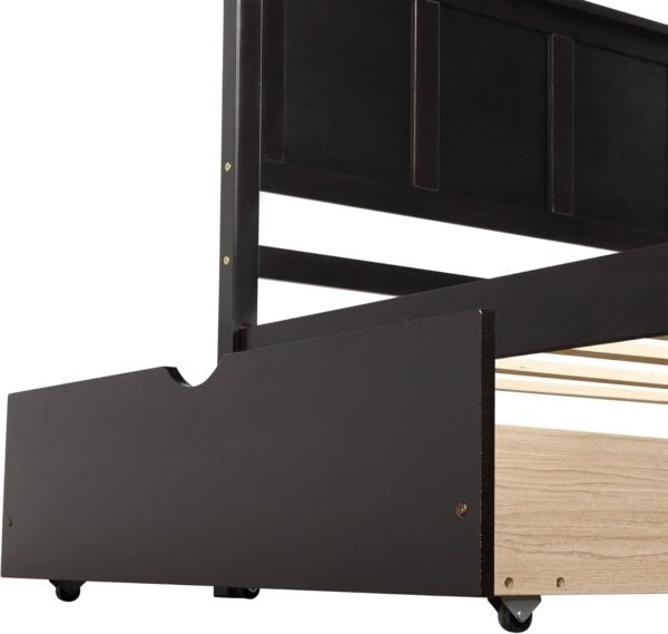 Harper & Bright Designs Twin Bed with Storage Drawers, Solid Wood Platform Bed Frame with Headboard - Espresso - Image 5