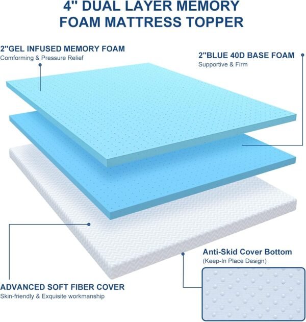 Maxzzz Firm Mattress Topper Queen, 4 Inch Memory Foam Mattress Topper with High Density Foam for Back Pain & Pressure Relief, Certipur-Us & Oeko-Tex Certified - Image 8