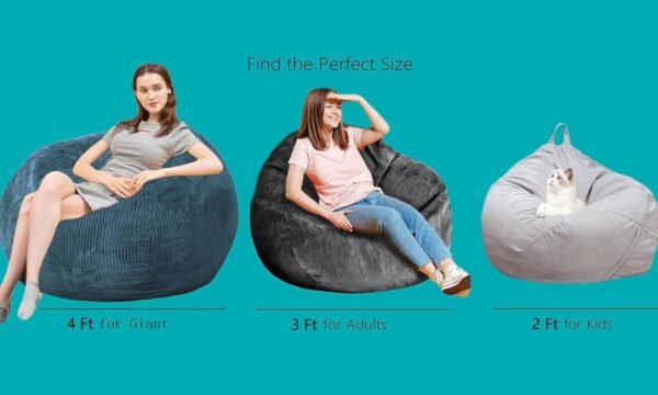 Bean Bag Chairs with Faux Rabbit Fur Cover, 3 ft Giant Memory Foam Bean Bag Chairs for Adults/Teens with Filling,Ultra Soft Faux Fur Fabric, Round Fluffy Sofa for Living Room Bedroom College Dorm - Image 3