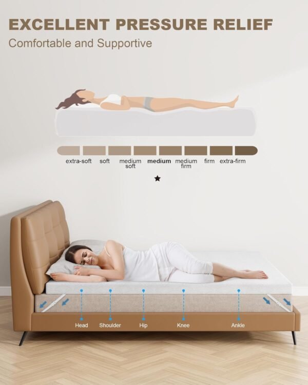 Zenzy 2" Twin Extra Long Firm Memory Foam Mattress Topper, [Removable] [Washable] Cover and [Adjustable] Straps, CertiPUR-US Certified Firm Mattress Topper Twin XL for College Dorm- Beige - Image 2