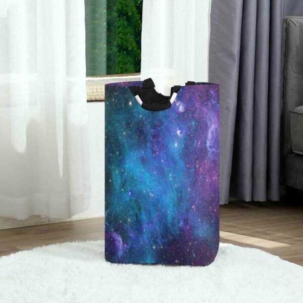 Blue Purple Galaxy Stars Laundry Hamper,Waterproof and Foldable Laundry Bag with Handles for Baby Nursery College Dorms Kids Bedroom Bathroom - Image 2