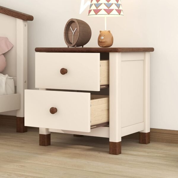 Harper & Bright Designs Wooden Two Drawers Nightstand, Bedside Furniture, Night Stand, End Table with Storage for Bedroom, Living Room, College Dorm (Cream+Walnut) - Image 3