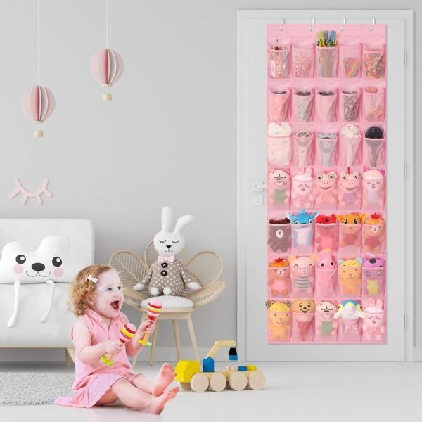 Over The Door Shoe Organizers Pink with 35 Mesh Pockets Baby Organizer Storage Hanging Shoe Organizer Shoe Holder Rack For Toddler Girl Room Baby Room Craft Room Bedroom Pantry Bathroom Closet - Image 2