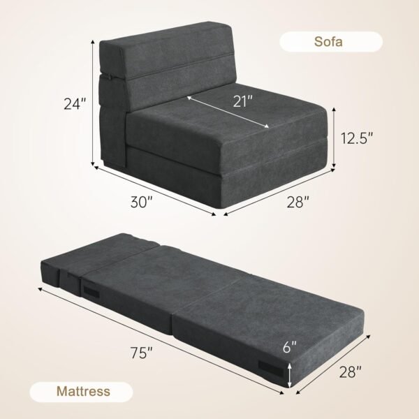 Folding Sofa Bed Single Size with Pillow Memory Foam Convertible Sleeper Chair Floor Couch Futon Lazy for Living Room/Home Office/Guest Beds/Apartment/Upstairs Loft,Dark Gray - Image 3