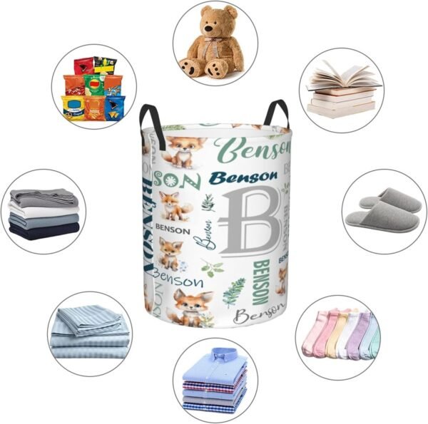 Personalized Fox Baby Laundry Hamper Kids Name Laundry Baby Baskets Waterproof Storage Bin Custom Clothes Nursery Hampers Collapsible Hamper Baby Gift Baskets for Boy Girl - Image 4