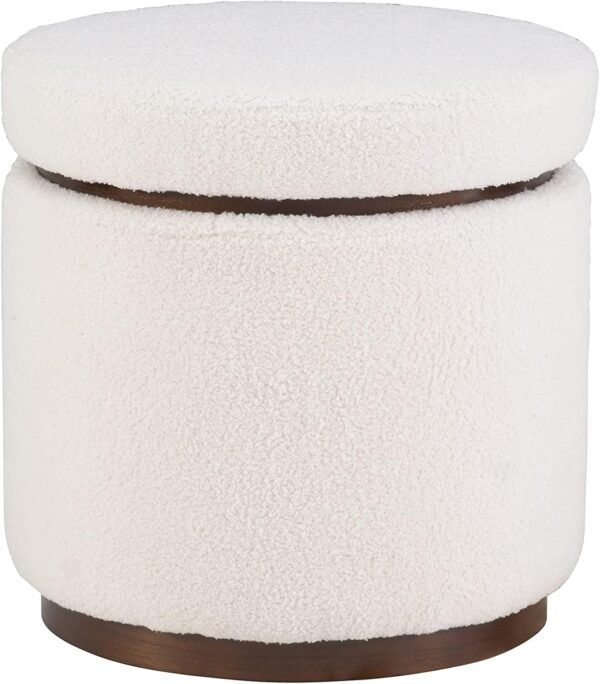 Linon Lexington Natural Sherpa Round Storage Ottoman with Wood Accent