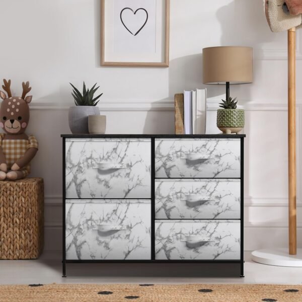 Sorbus Dresser with 5 Drawers - Chest Organizer Unit with Steel Frame Wood Top & Handle Easy Pull Fabric Bins for Clothes - Storage Furniture for Bedroom, Hallway, Living Room, Nursery & Closet - Image 6