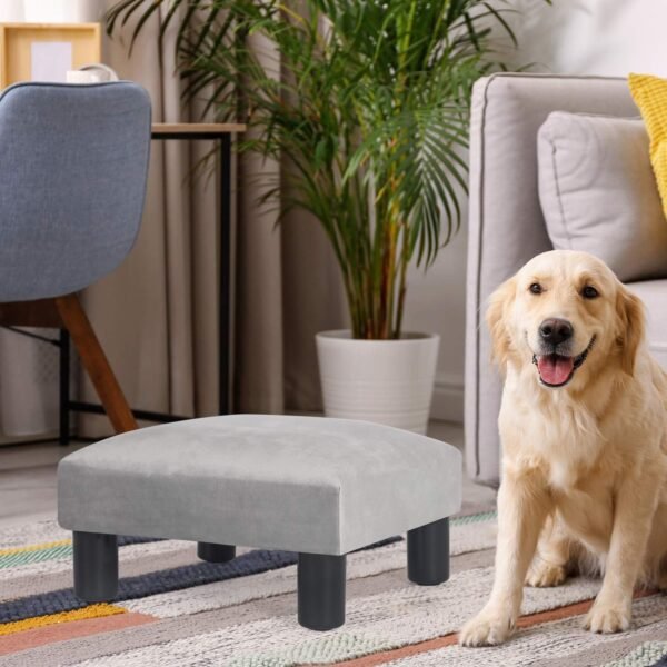Asense Square Footrest Ottoman Footstools Small Padded Seat with Non-Skid Legs (Light Grey) - Image 2
